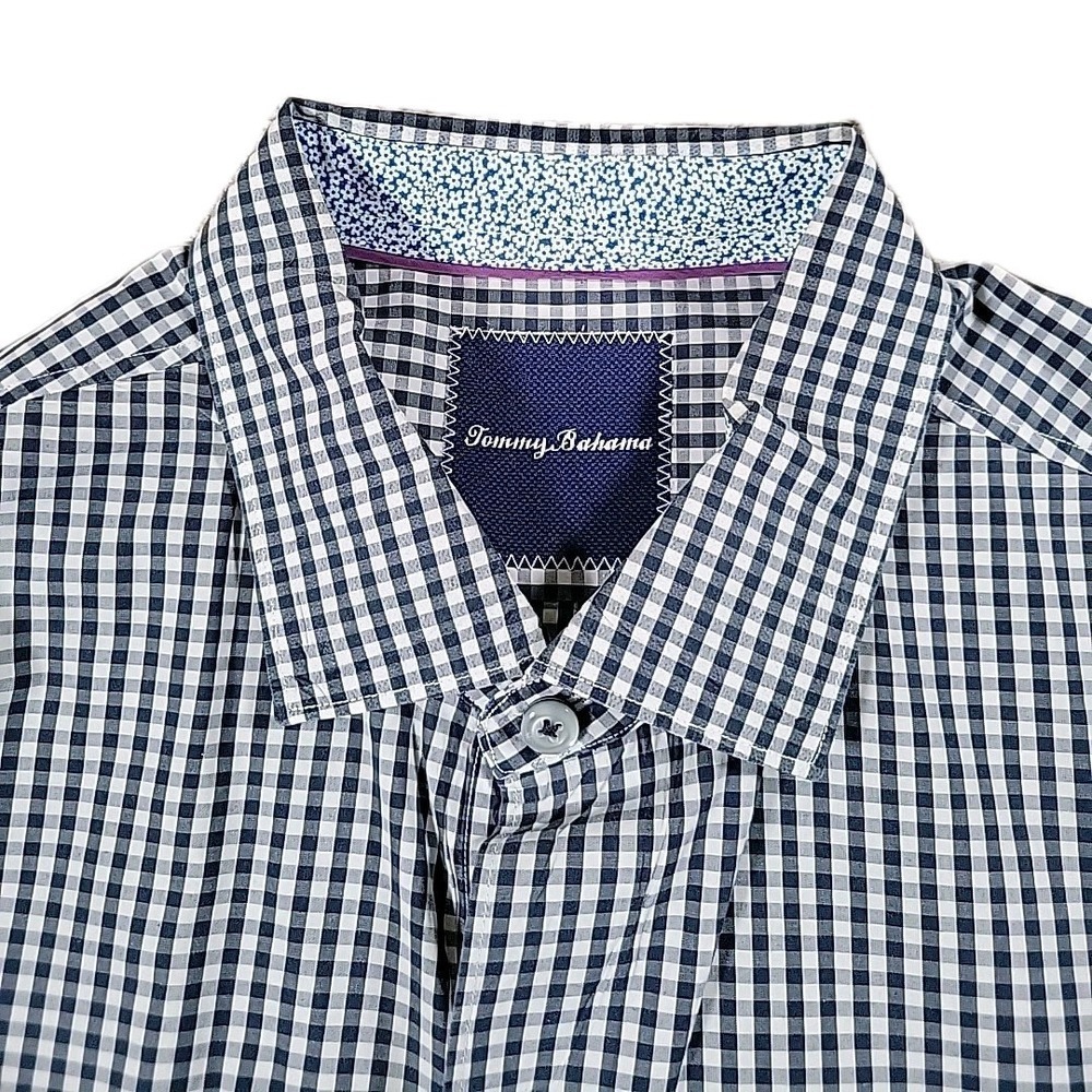 Tommy Bahama LARGE  Button Down Shirt BLUE& White‎ Checked, LOGO - Picture 2 of 11